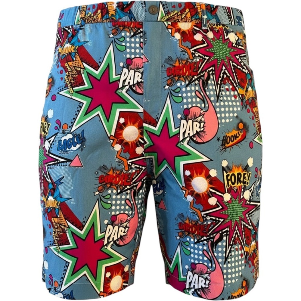 Royal & Awesome Mens 42 Comic Book Pop Art Golf Shorts Multicolor Funky Retro